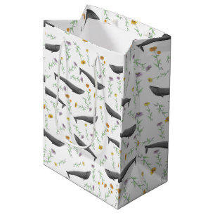 Floral Blue Whale Spring Illustration Pattern    Medium Gift Bag
