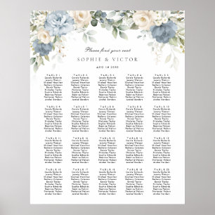Floral Blue White 20 Table Wedding Seating Chart