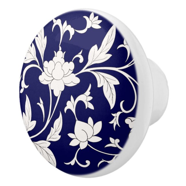Floral Blue&White Chinoiserie  Ceramic Knob (Right)
