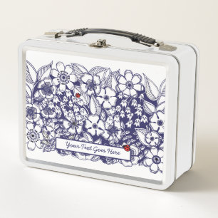 Floral Blue White Drawing Metal Lunch Box