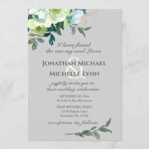 Floral Blue White Gold Turquoise Christian Wedding Invitation
