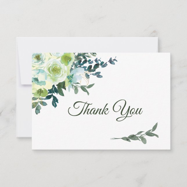 Floral Blue White Gold Turquoise Christian Wedding Thank You Card (Front)