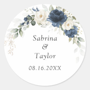 Floral Blue White Greenery Envelope Seal Sticker