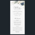 Floral Blue White Greenery Gold Wedding Program Programme<br><div class="desc">Floral Navy Blue White Greenery Gold Wedding Program. Floral Blue Gold Leaf Wedding Order of Service</div>