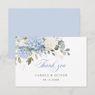 Floral Blue White Hydrangea Greenery Wedding Thank You Card