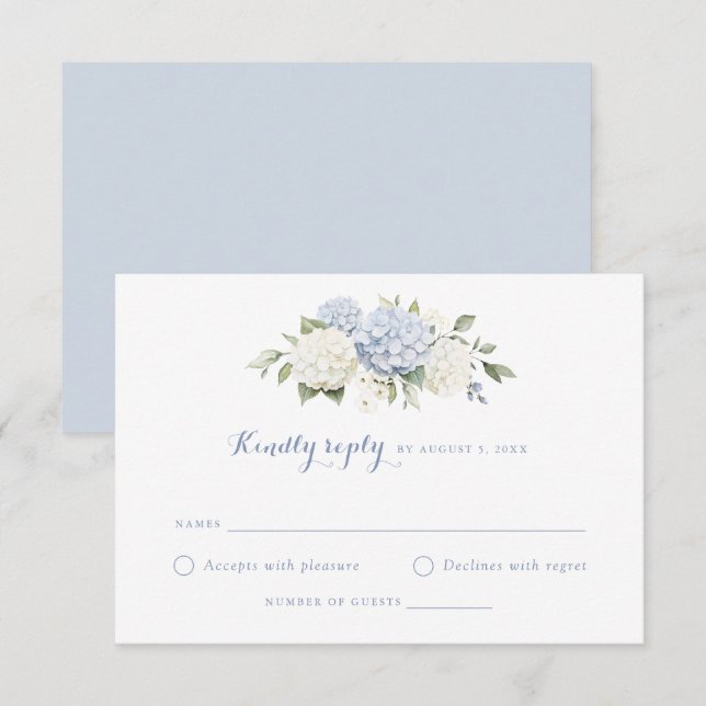 Floral Blue White Hydrangea Wedding RSVP Invitation (Front/Back)