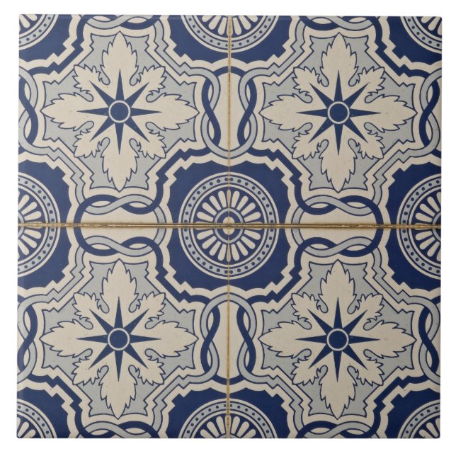 floral blue white Modern Portuguese azulejos Tile (Front)