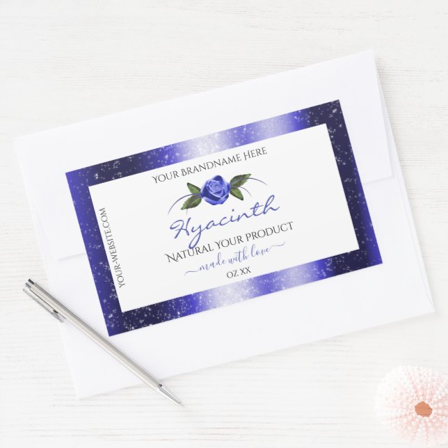 Floral Blue White Product Labels Glittered Stars (Envelope)