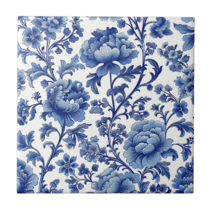 Floral Blue & White Tile Timeless Home Decor Gift