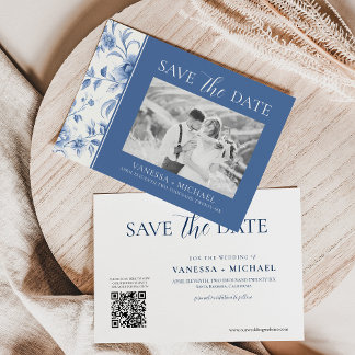 Floral Blue White Toile De Jouy Photo Save The Date
