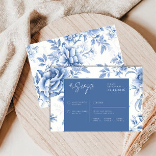 Floral Blue White Toile De Jouy RSVP Card