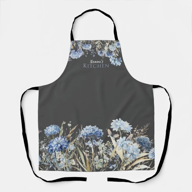 Floral Blue Wildflowers Personalised Apron (Front)