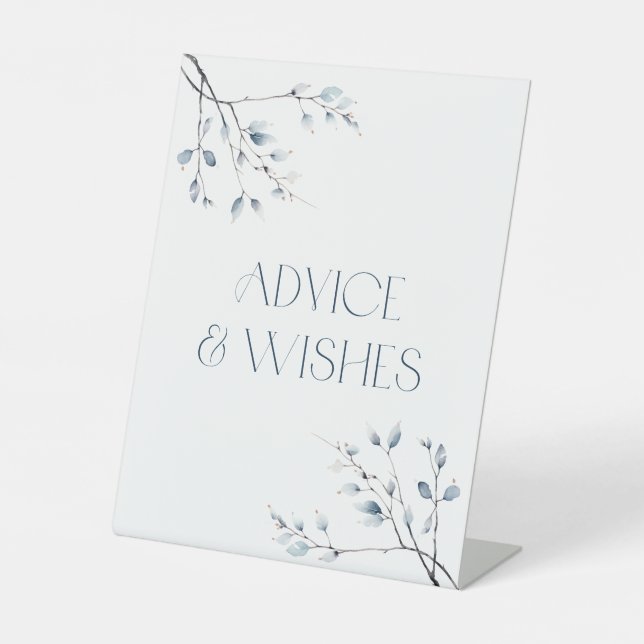 Floral Blue Winter Botanical Advice and Wishes Pedestal Sign (Front)