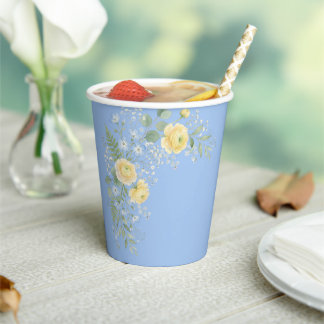 Floral Blue Yellow Baby Shower Paper Cups
