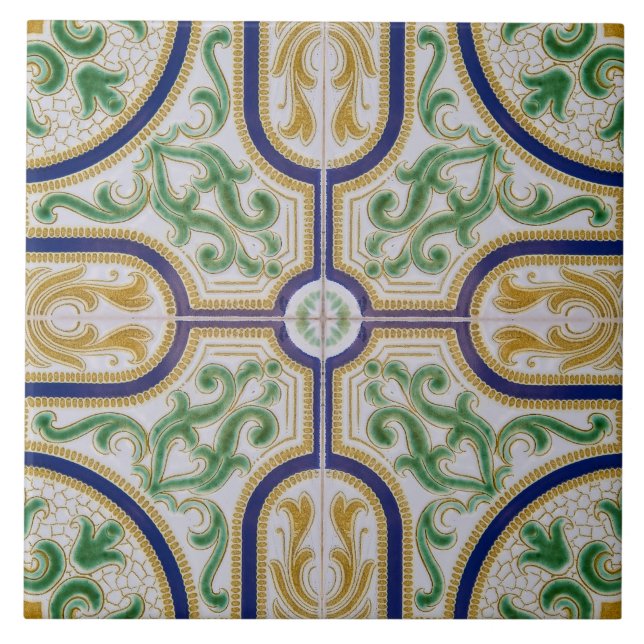 floral blue yellow Modern azulejos Tile (Front)