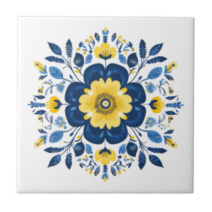 Floral Blue & Yellow  Tile