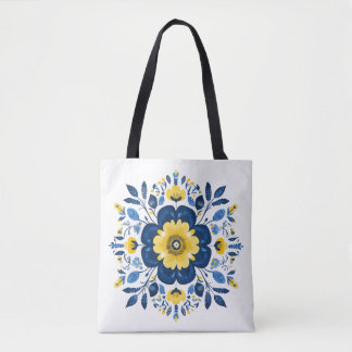 Floral Blue & Yellow  Tote Bag
