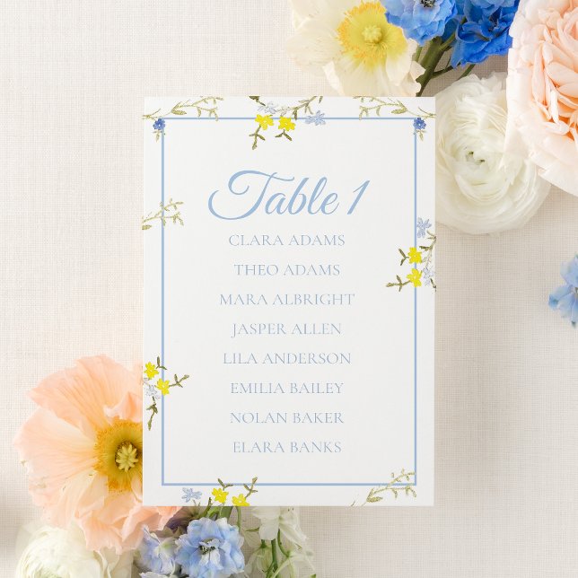 Floral Blue & Yellow Wedding Seating Chart Card (Creator Uploaded)