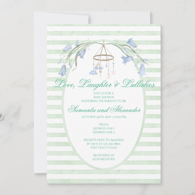 Floral Bluebell Mobile Celestial Mint Baby Shower Invitation (Front)