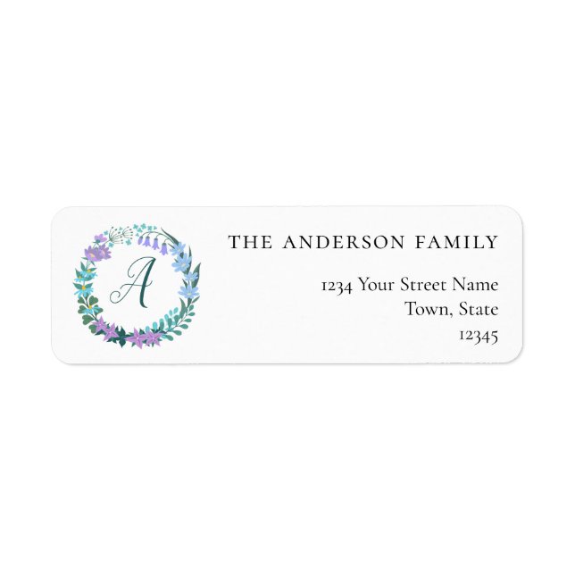 Floral Bluebells Wreath Return Address Labels (Front)