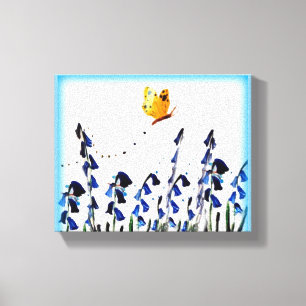 Floral Bluebells Yellow Butterfly Canvas Print