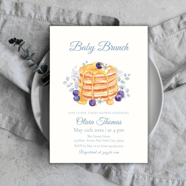 Floral Blueberry Pancake Baby Brunch Baby Shower Invitation (Floral Blueberry Pancake Baby Brunch Baby Shower Invitation)