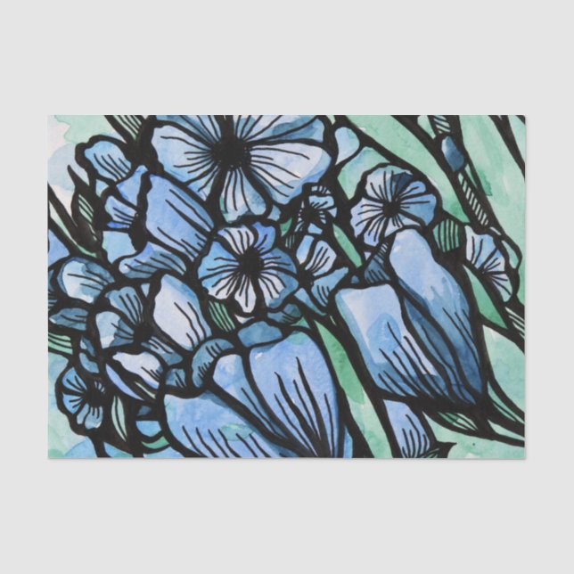 Floral Blues Tissue Paper (Front)