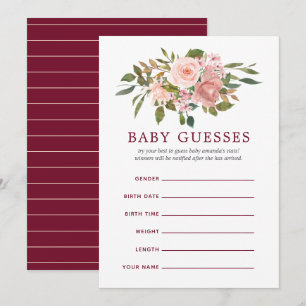 Floral Blush and Burgundy Baby Shower Baby Guesses Invitation