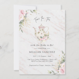 Floral Blush and Gold Bridal Shower Tea Party  Invitation