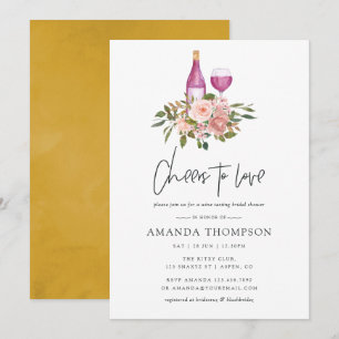 Floral Blush and Gold Bridal Shower Wine Tasting Invitation