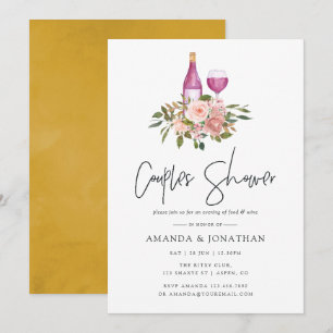 Floral Blush and Gold Wine Tasting Couples Shower Invitation