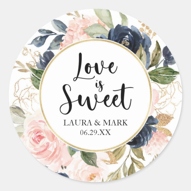 Floral Blush and Navy Love Is Sweet Sticker (Front)
