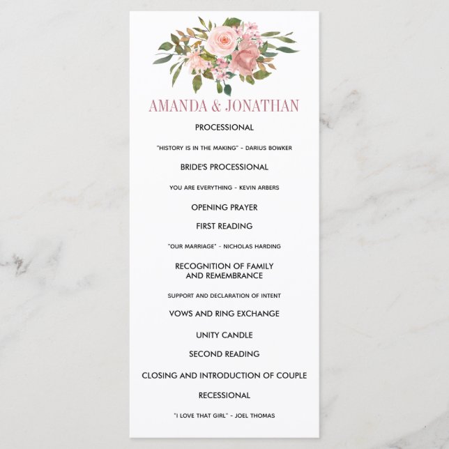 Floral Blush and Rose Gold Wedding Program Programme (Front)