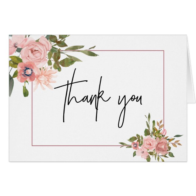 Floral Blush and Rose Gold Wedding Thank You (Front Horizontal)