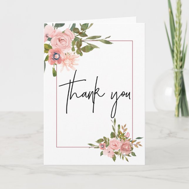 Floral Blush and Rose Gold Wedding Thank You Card (Front)
