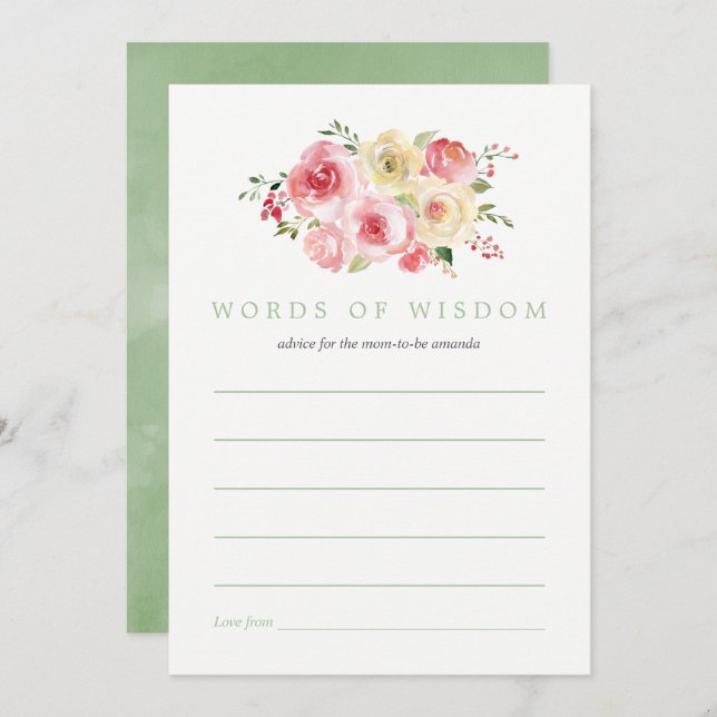 Floral Blush and Sage Baby Shower Advice for Mum Invitation (Front/Back)