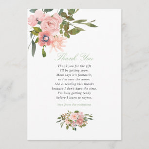 Floral Blush and Sage Baby Shower Thank You Card