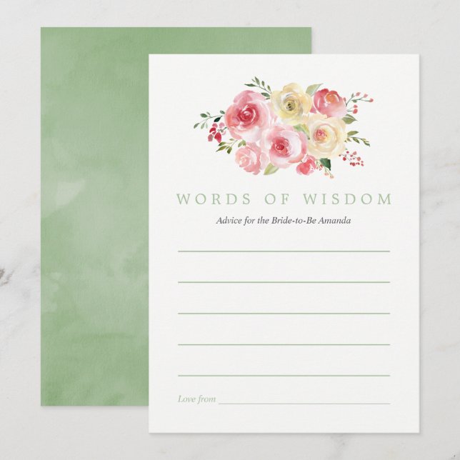 Floral Blush and Sage Bridal Shower Bride Advice Invitation (Front/Back)