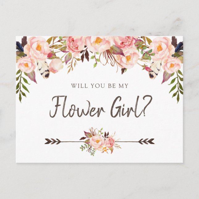 Floral Blush Boho Chic Will You Be My Flower Girl Holiday Postcard (Front)