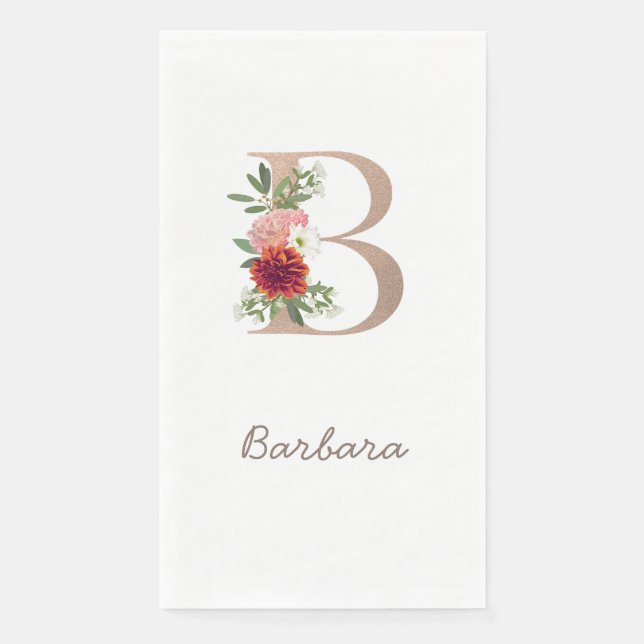 Floral blush bouquet personalised letter " B " Napkin (Front)