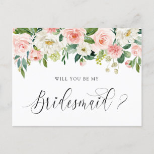Floral Blush Bouquet Will You Be My Bridesmaid Holiday Postcard