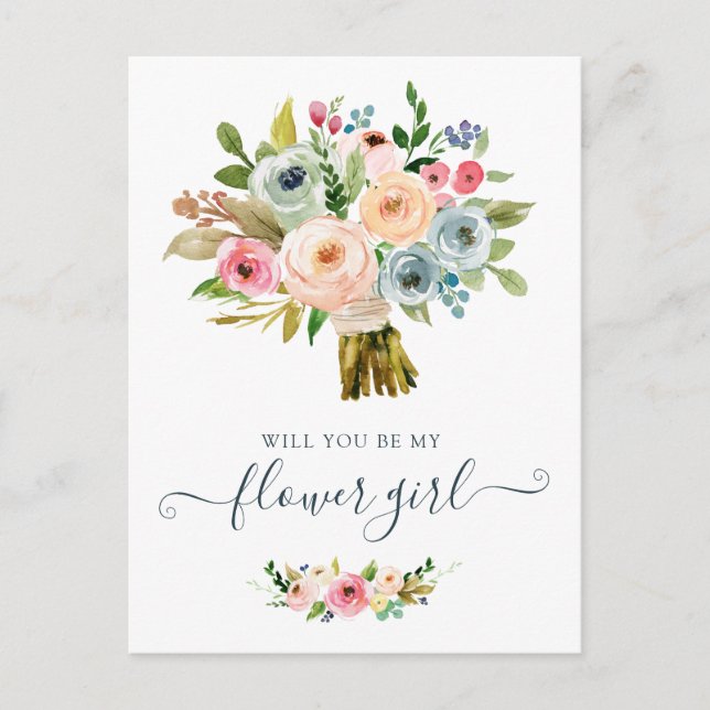 Floral Blush Bouquet Will You Be My Flower Girl Holiday Postcard (Front)