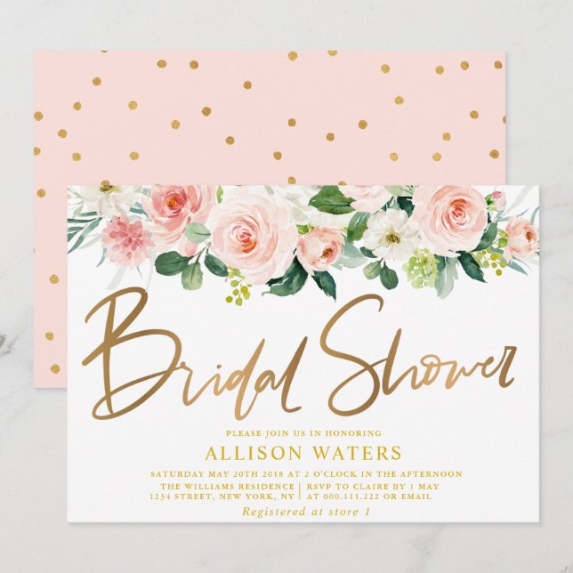 floral blush bridal shower invitation (Front/Back)