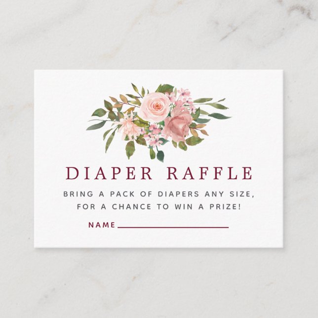 Floral Blush & Burgundy Baby Shower Diaper Raffle Enclosure Card (Front)