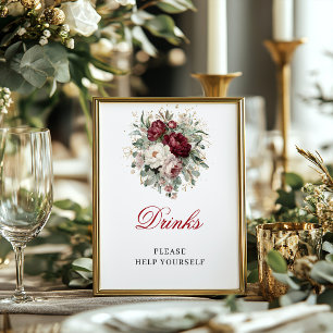 Floral Blush Burgundy Drinks Poster Bridal Shower