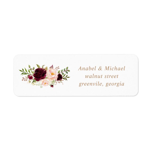 Floral Blush Burgundy Elegant Wedding Address (Front)