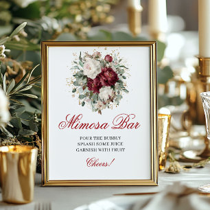 Floral Blush Burgundy Mimosa Bar Greenery Gold Sig Poster