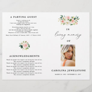 Floral Blush Celebration Of Life Program