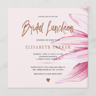 Floral blush copper glitter script bridal luncheon invitation