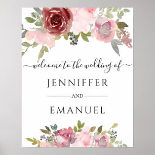 floral blush custom name wedding welcome sign